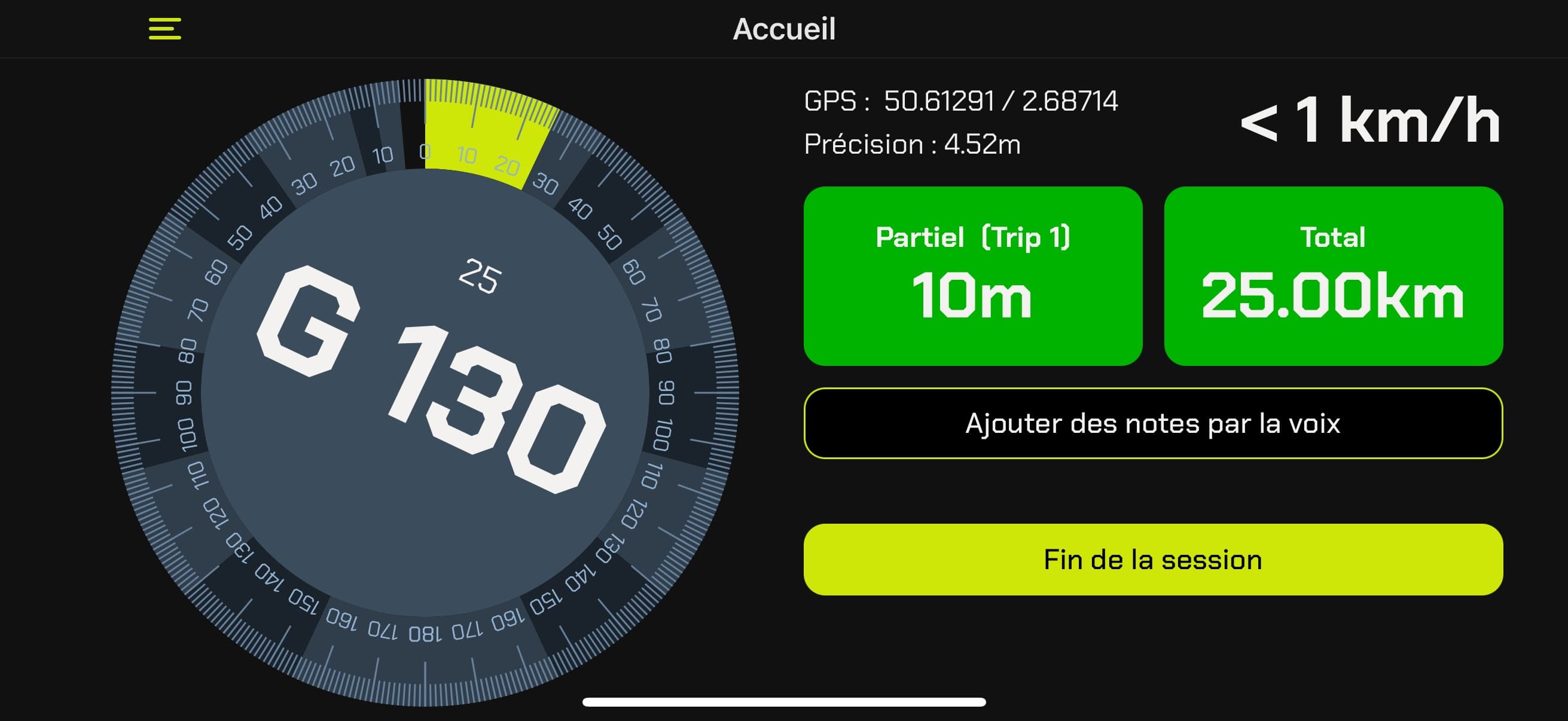 Accueil de l'app